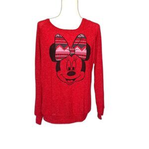 Disney Parks Minnie Mouse Women's Lightweight Knit Top Long Sleeve Size L, Red